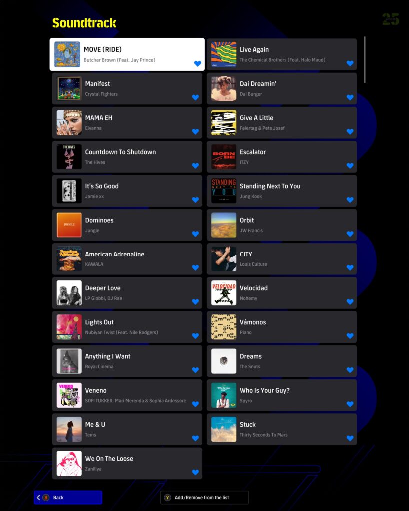 25 songs names and artists names in eFootball 2025 soundtrack